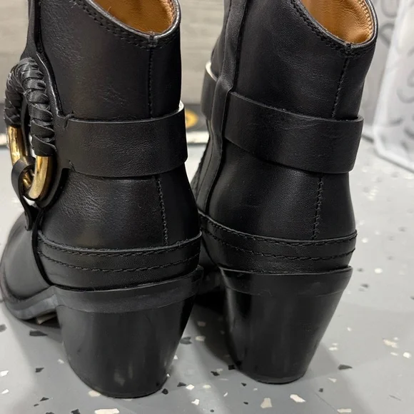 See By Chloe Black Ankle Boots with Gold Accent
